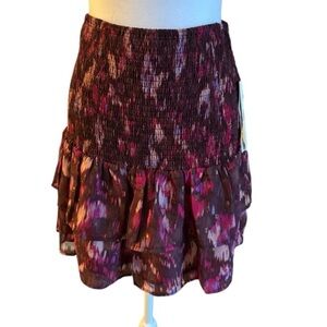 Aqua Smocked Ruffle Mini Skirt Size Medium | Purple Multicolor Boho Tiered Hem